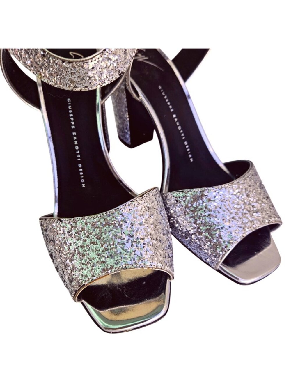 Giuseppe Zanotti Design Silver Glitter Block Heel Strap Sandal Italy EU40 /US 9 - Picture 8 of 11